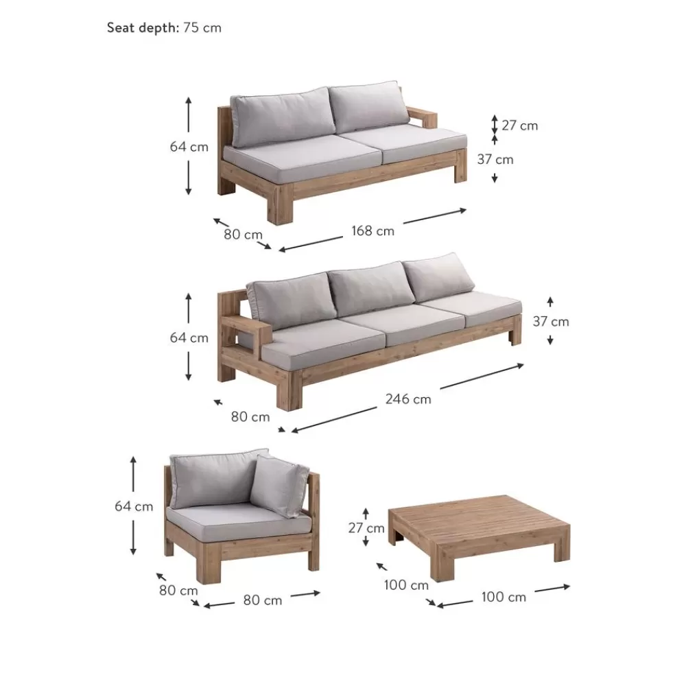 Westwing Collection Muebles De Jardin^Set Lounge Para Exterior De Madera De Acacia Joshua, 4 Pzas.