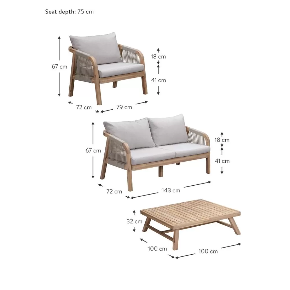 Westwing Collection Muebles De Jardin^Set Lounge Para Exterior De Madera De Acacia Lu, 4 Pzas.