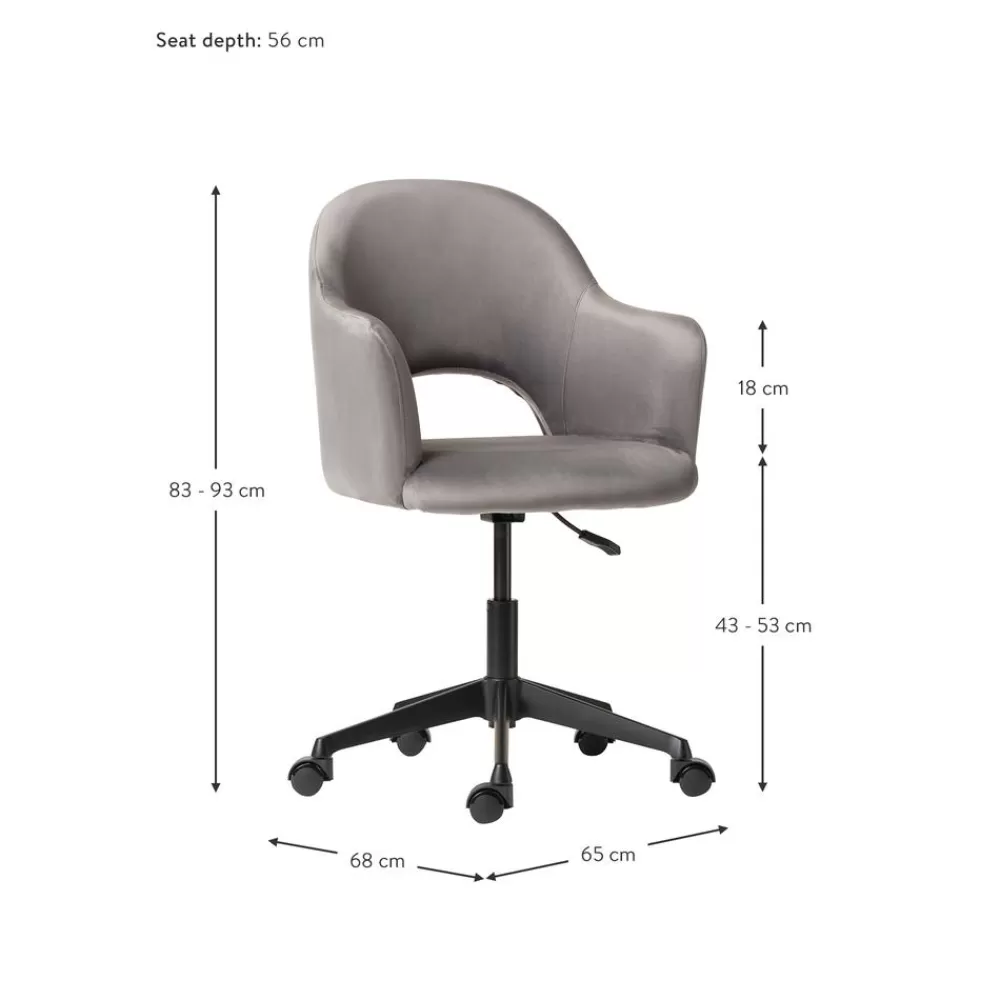 Westwing Collection Sillas De Escritorio^Silla De Oficina Con Reposabrazos De Terciopelo Rachel, Altura Regulable